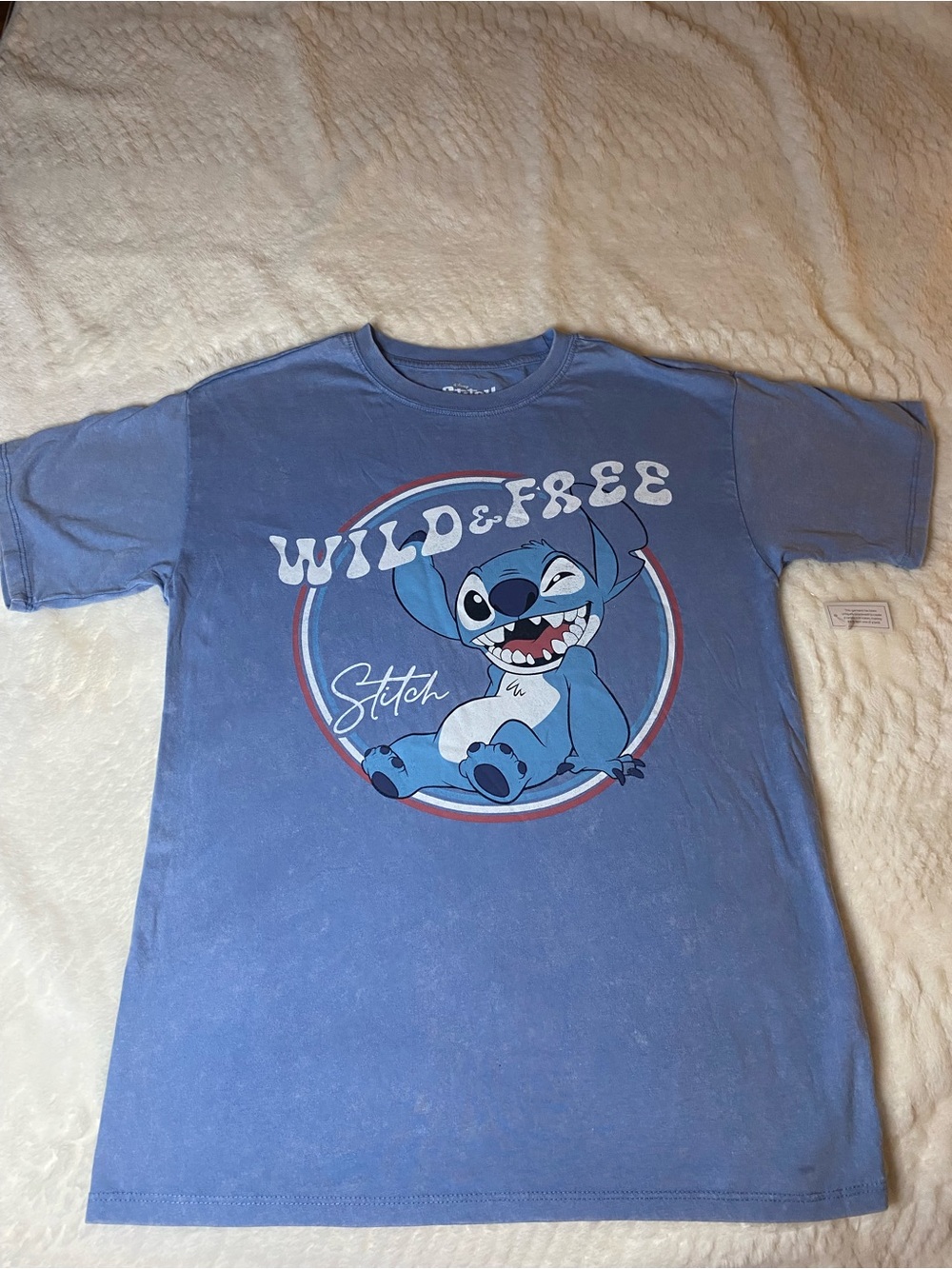 Disney Stitch Wild & Free Women’s XS Blue Graphic Tee NWT Relaxed Fit